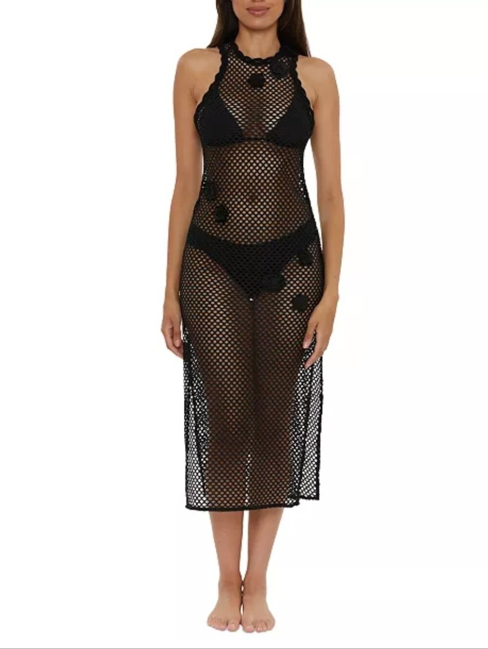 Becca Castaway Island Fishnet Flower Appliqué Cover Up Dress Size Small Festival